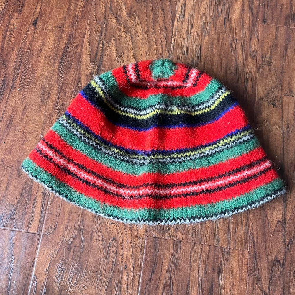 Vintage Pure New Wool Striped Bucket Hat Made in Scotland